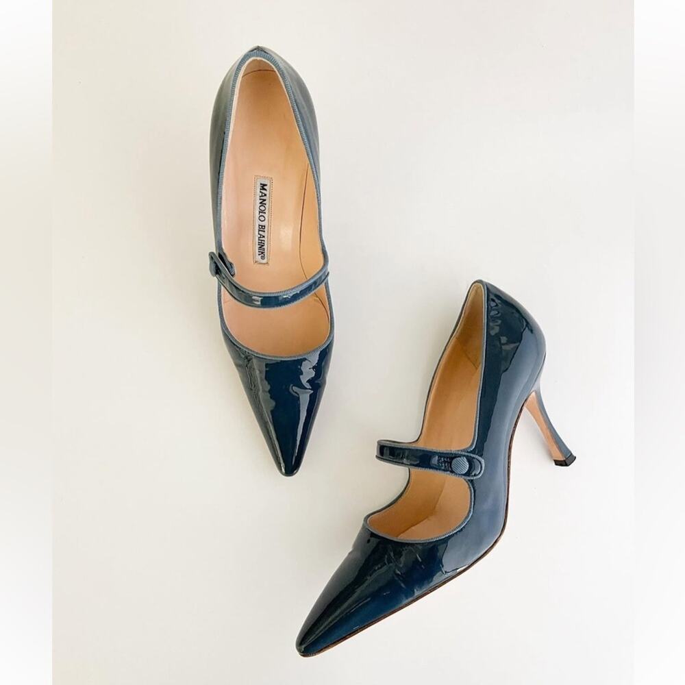 MANOLO BLAHNIK green patent Campari Mary Janes Pumps Heels Shoes Size 36.5 - Picture 8 of 8